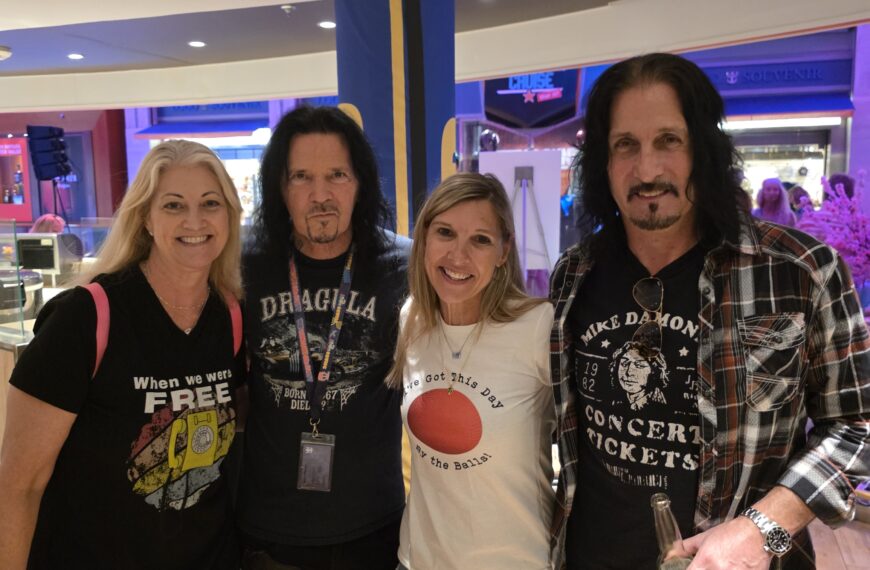 Fans with rock musicians