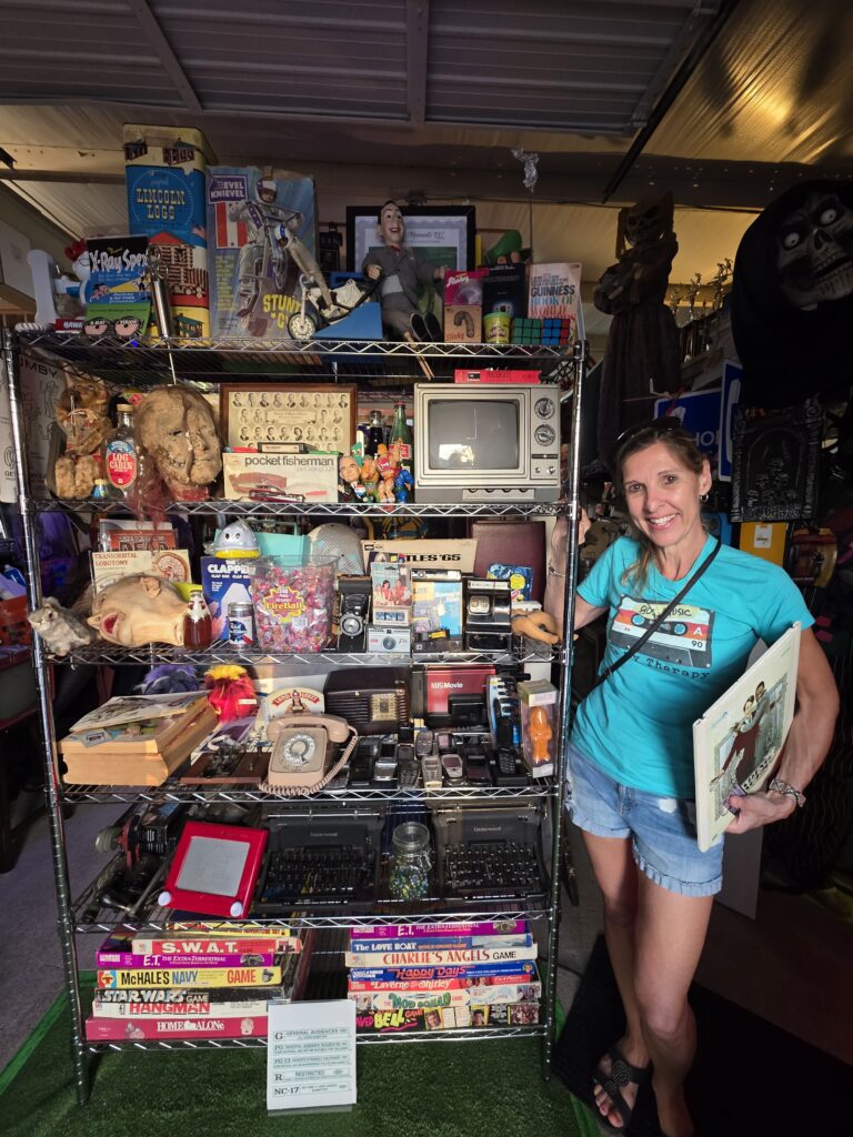 Woman with vintage items
