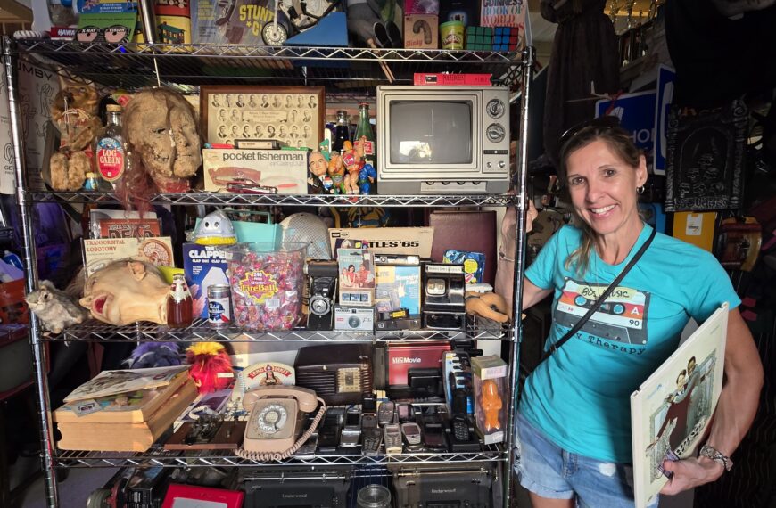 Woman with vintage items